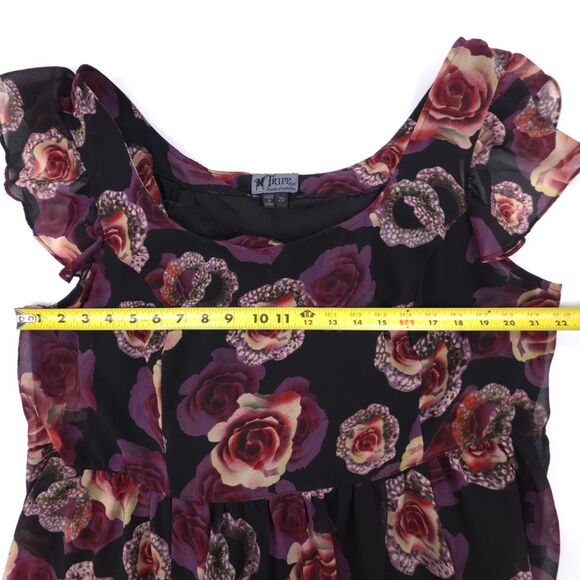 TRIPP NYC Chiffon Babydoll Mini Dress Black Floral Goth Vamp Coquette Whimsigoth - Picture 3 of 7